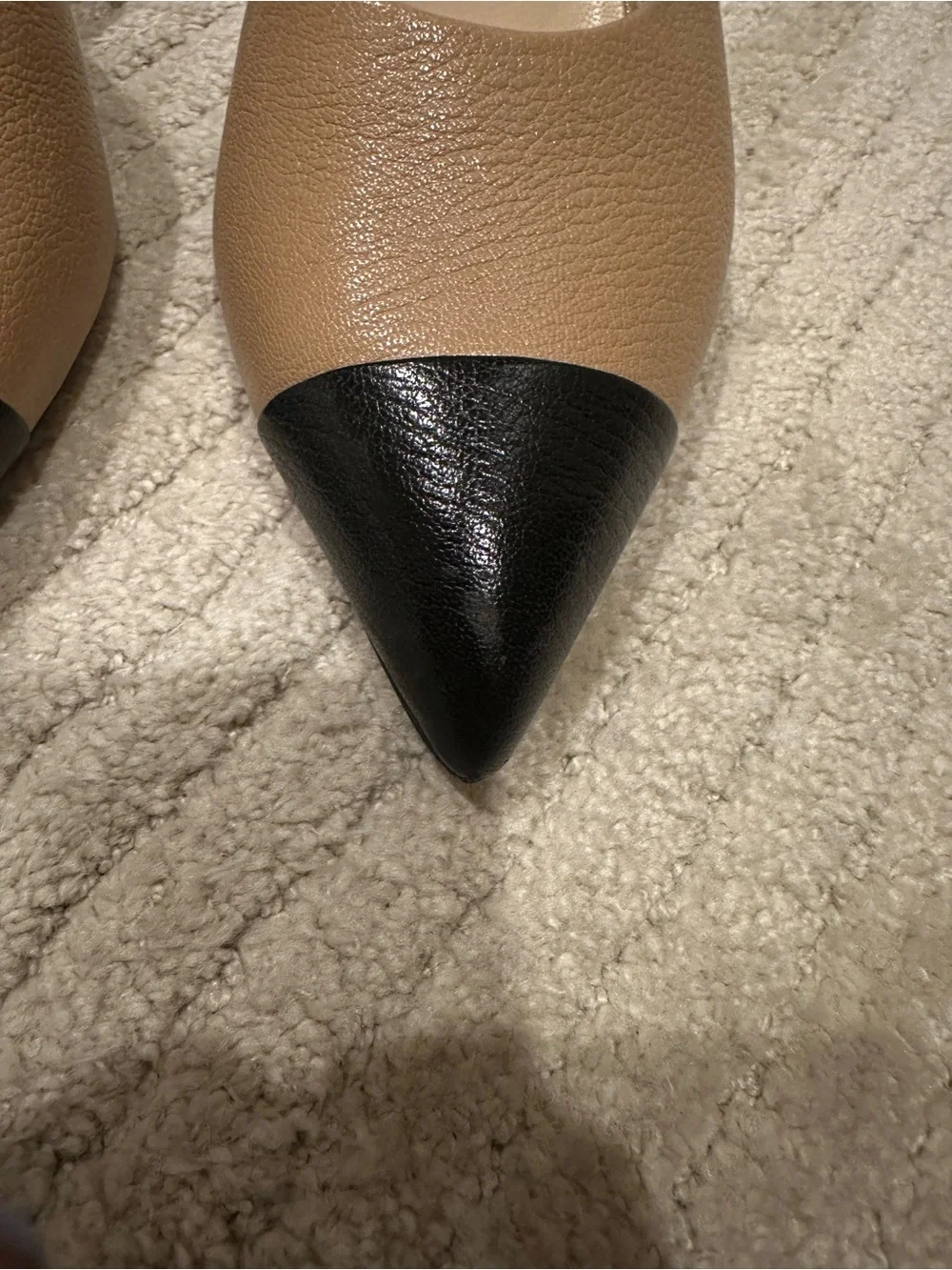 CHANEL Beige and Black Pointed Toe Leather Mules